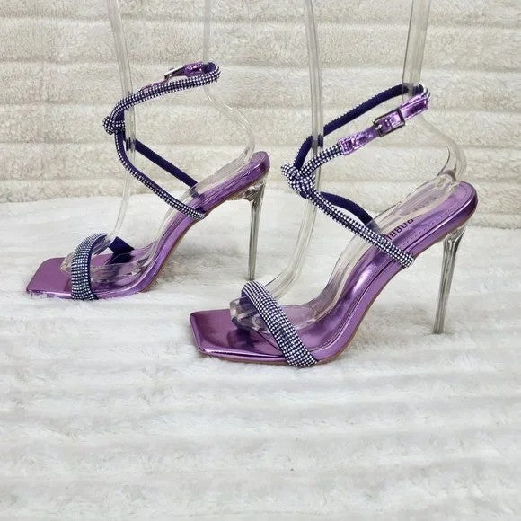 Lexton Purple Metallic Knotted Strap Rhinestone Stiletto High Heels Sandal NEW - Totally Wicked Footwear