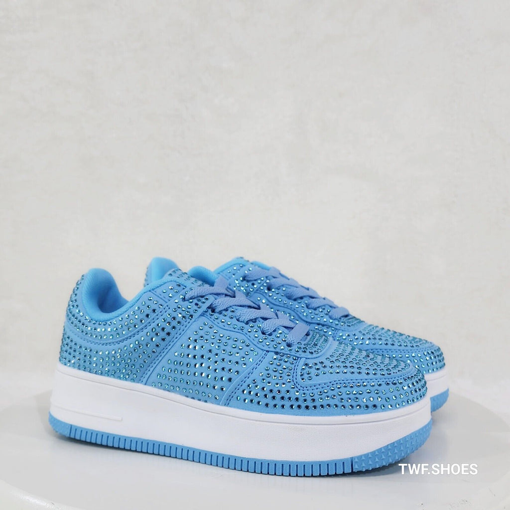Eden Light baby Sky Blue Rhinestone Platform Sneakers Tennis Shoes - Totally Wicked Footwear