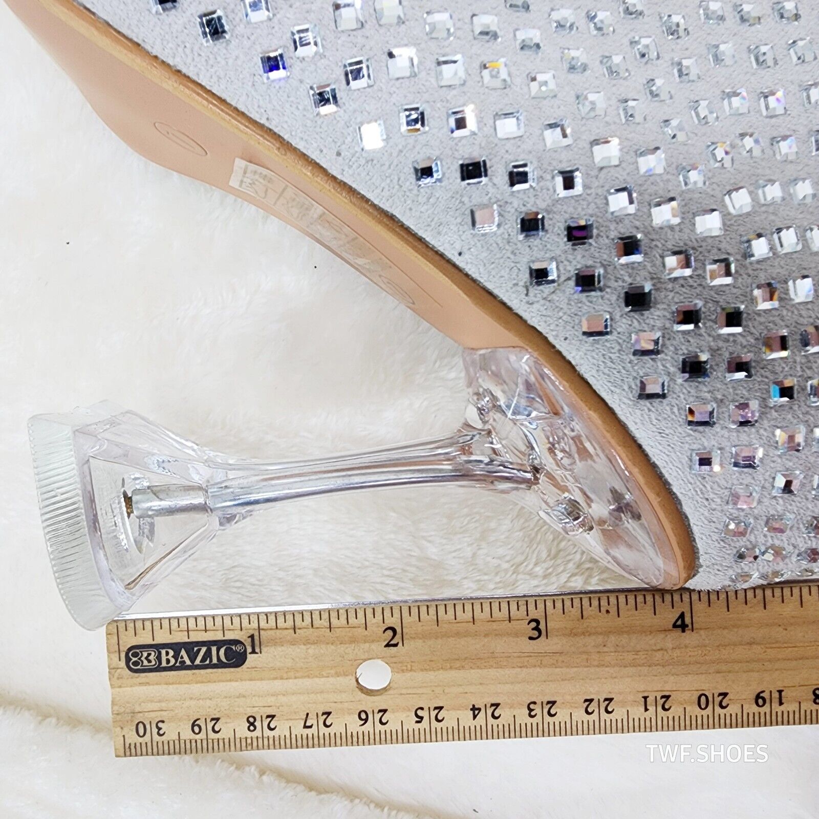 Glamour Shot Mirrored Rhinestone 4" Pyramid Heel Knee Boots Silver Gray - Totally Wicked Footwear