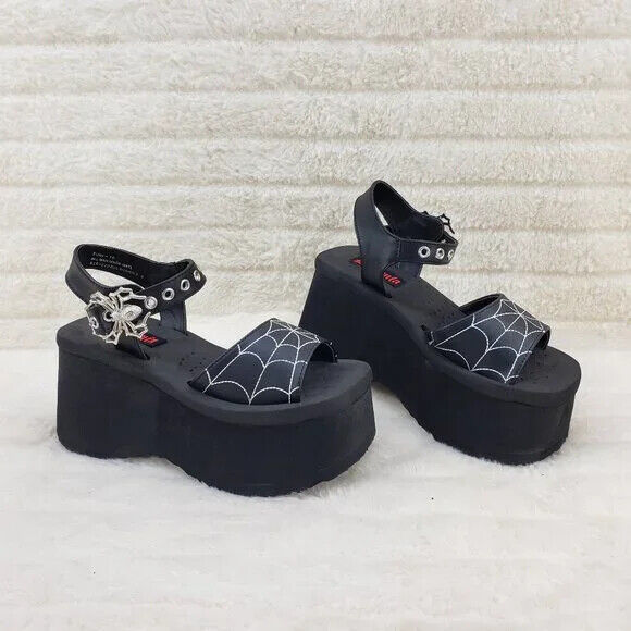 Funn Platform Goth Spider Web Sandals Ankle Strap Wedge Shoes Matte In House - Totally Wicked Footwear