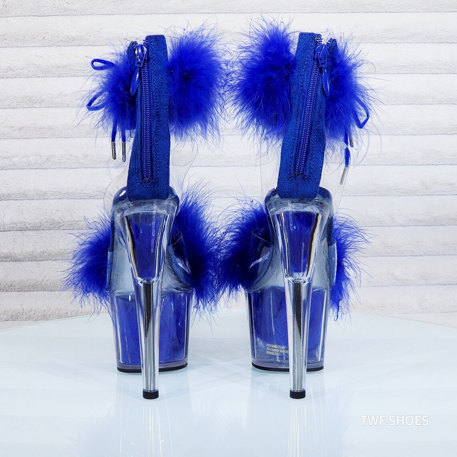 Adore 724 Brilliant Blue Marabou Platform Shoes Sandals 7" High Heel Shoes NY - Totally Wicked Footwear
