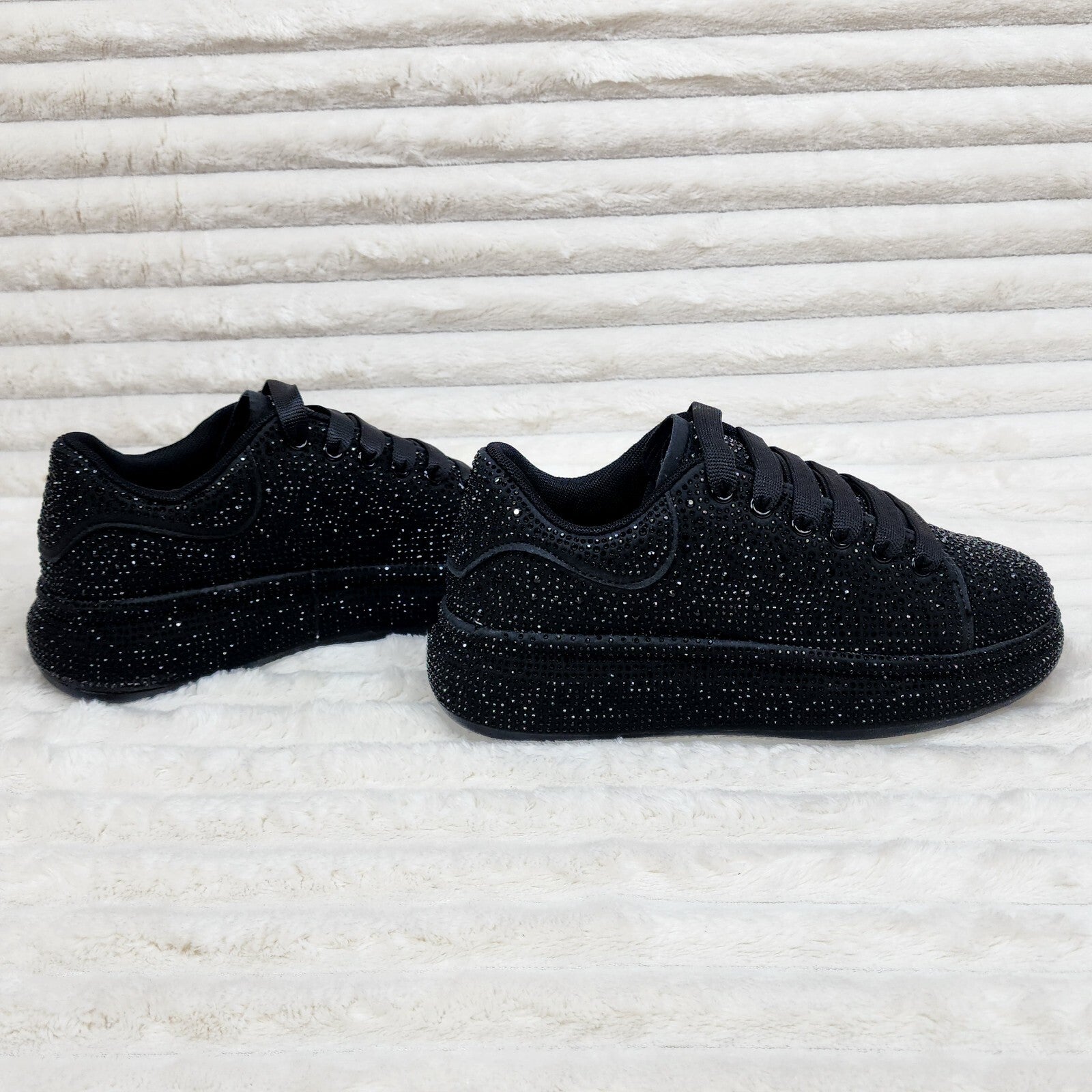 Dazzle Cush Black Rhinestone Platform Sneakers Tennis Shoes