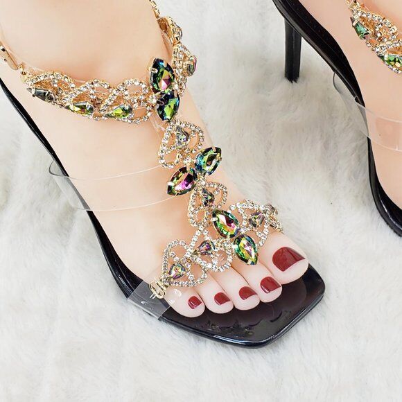 Breezy Jewels Rhinestone 4" High Heel Sandals Prom Wedding Party Shoes Black - Totally Wicked Footwear