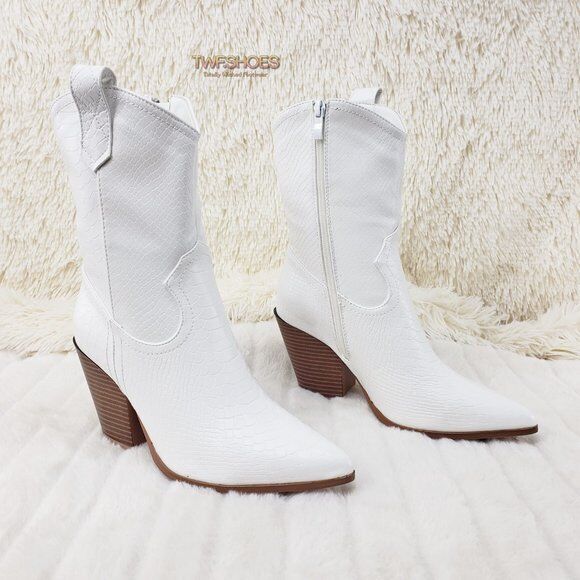 Slayer White Cowgirl Cowboy Ankle Boots Western Block Heels US Sizes 7-11 - Totally Wicked Footwear