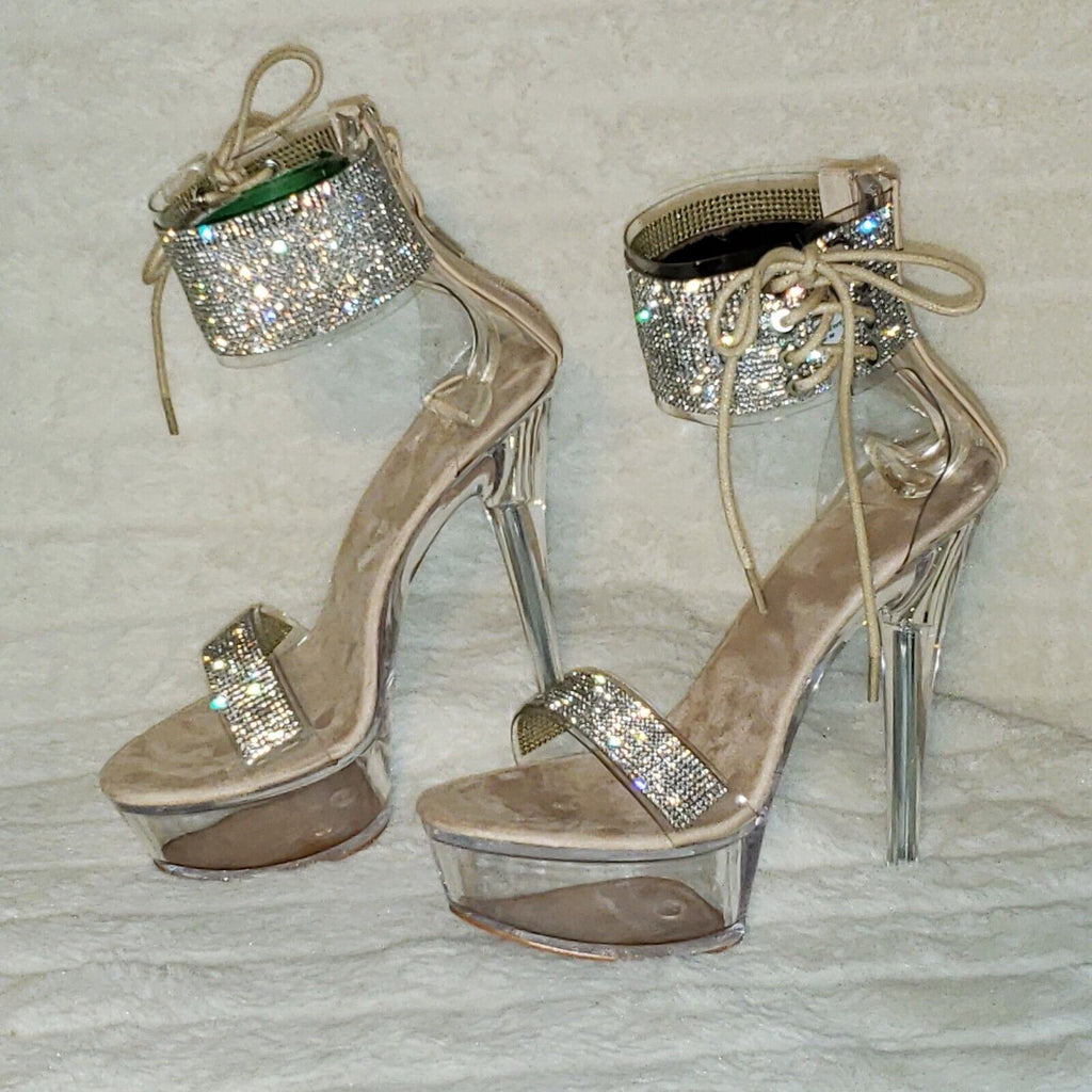 Sparkle Affair Clear Platform Rhinestone Ankle Cuff High Heel Shoes - Totally Wicked Footwear
