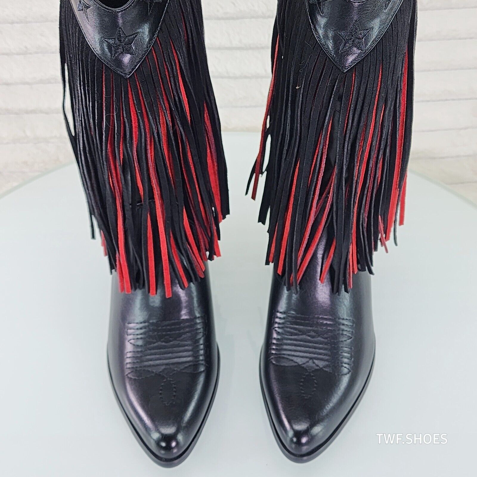 Country Swing Black and Red Fringe Western Cowgirl Boots Tuck Zipper - Totally Wicked Footwear
