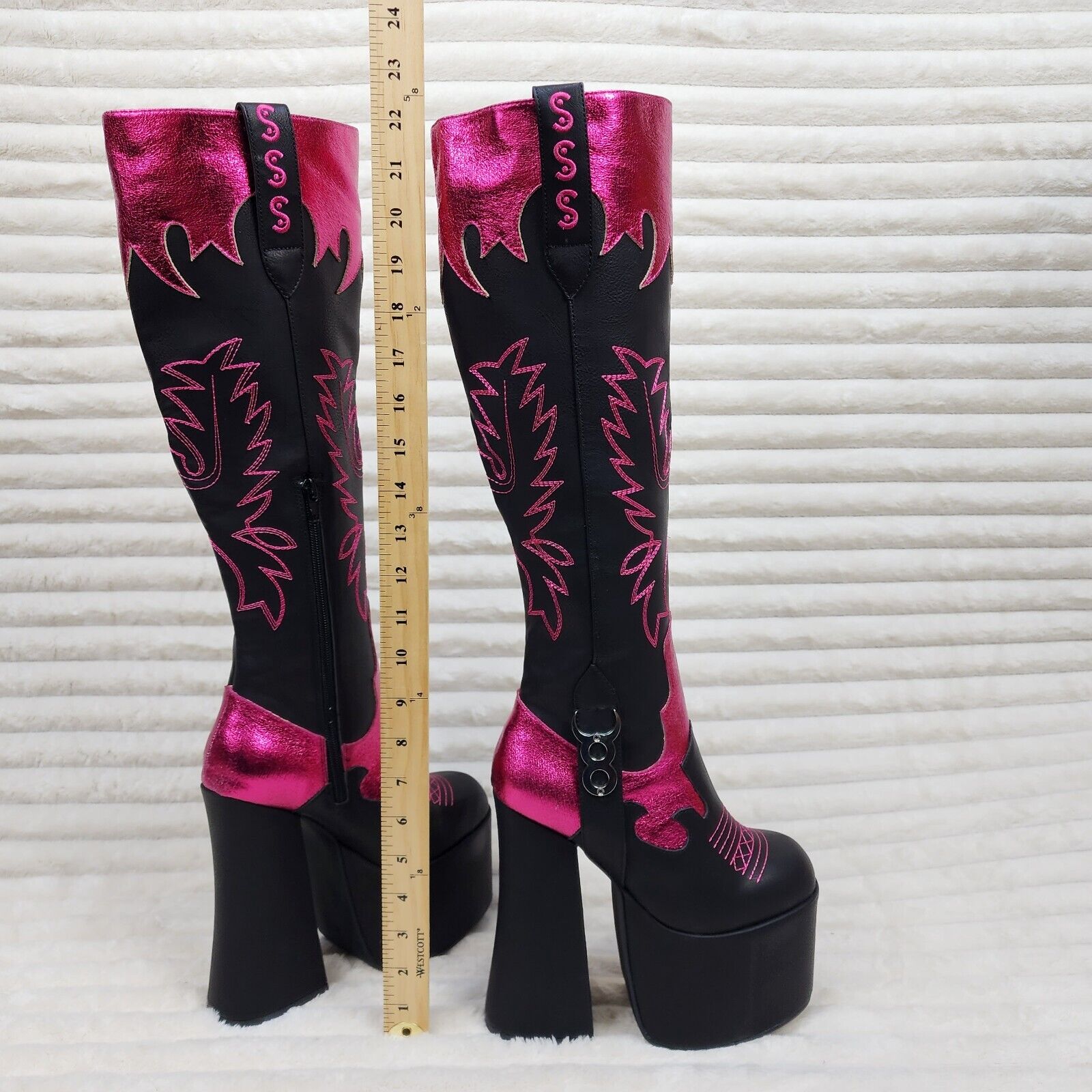 Free Your Soul Western Designed Platform Chunky Heel Knee Boots Festival Gothic - Totally Wicked Footwear