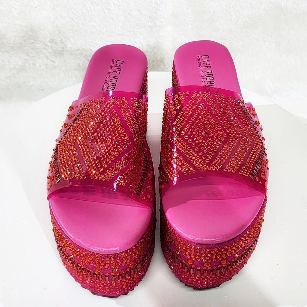 Dazzle Hot Pink Slip On 3" Platform Sparkling Rhinestone Flatform Sandals - Totally Wicked Footwear