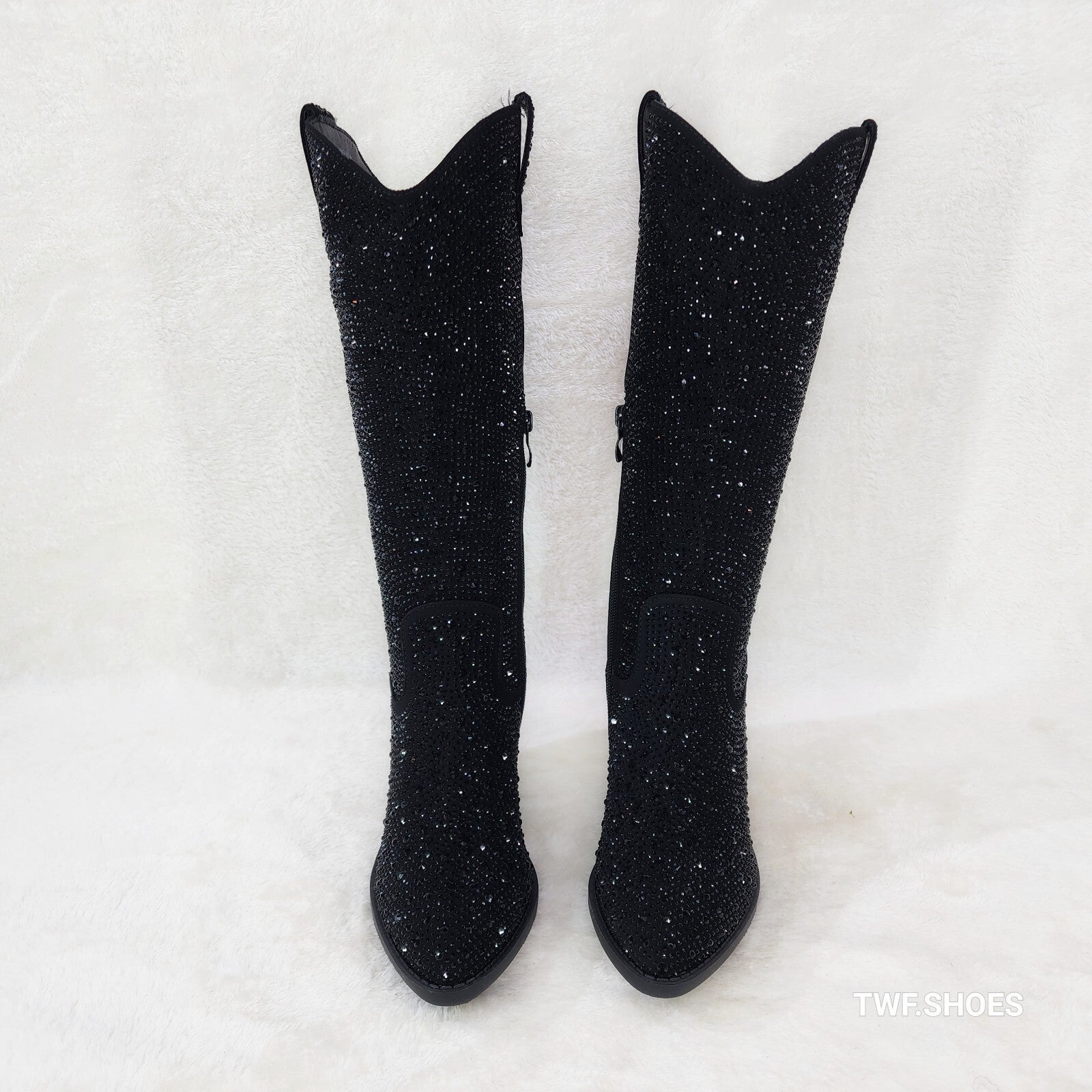 Wild One Glamour Black Rhinestone Glam Glitter Country Western Cowgirl Boots