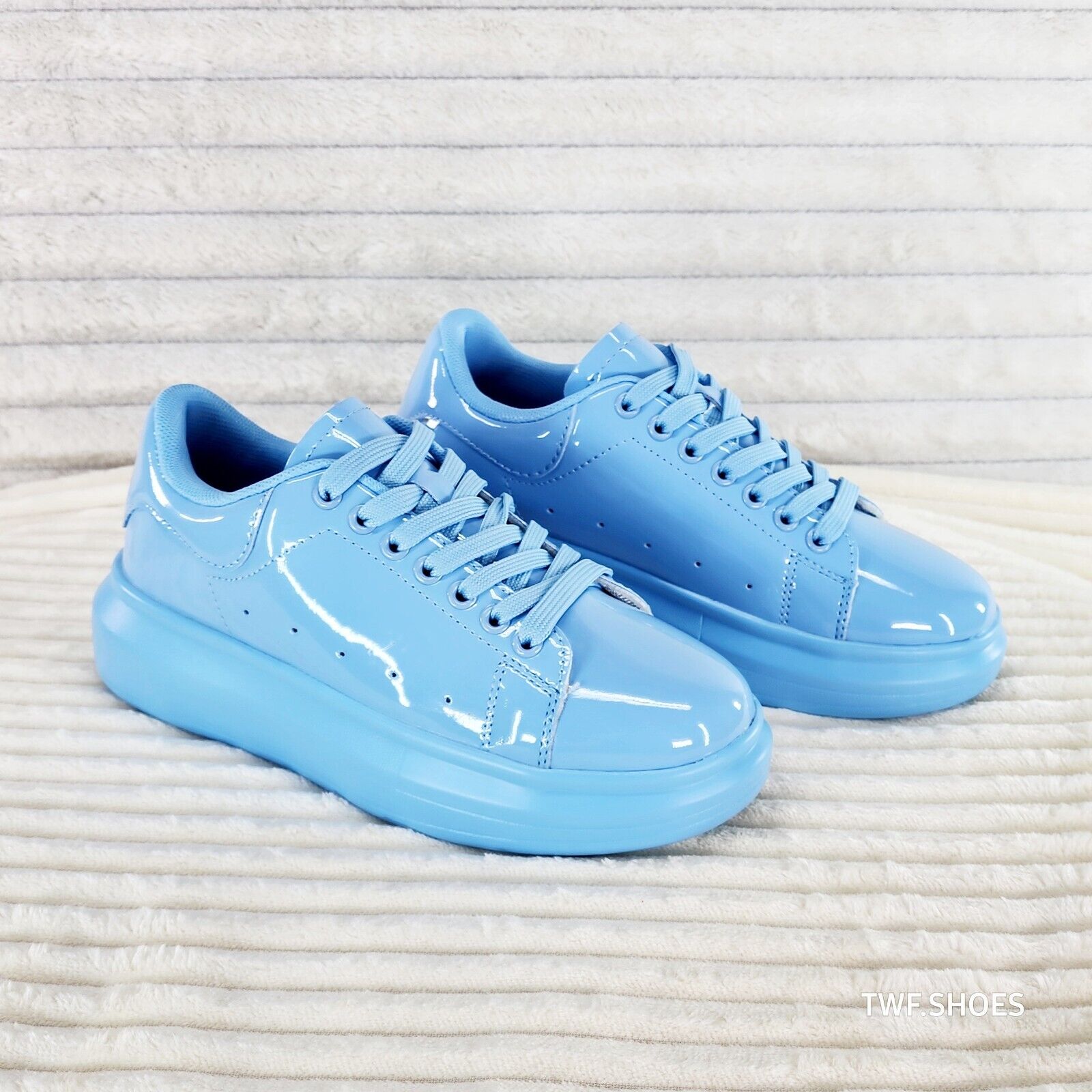 Cush Baby 3 Patent Baby Blue Comfy Sneakers Tennis Shoes - Totally Wicked Footwear