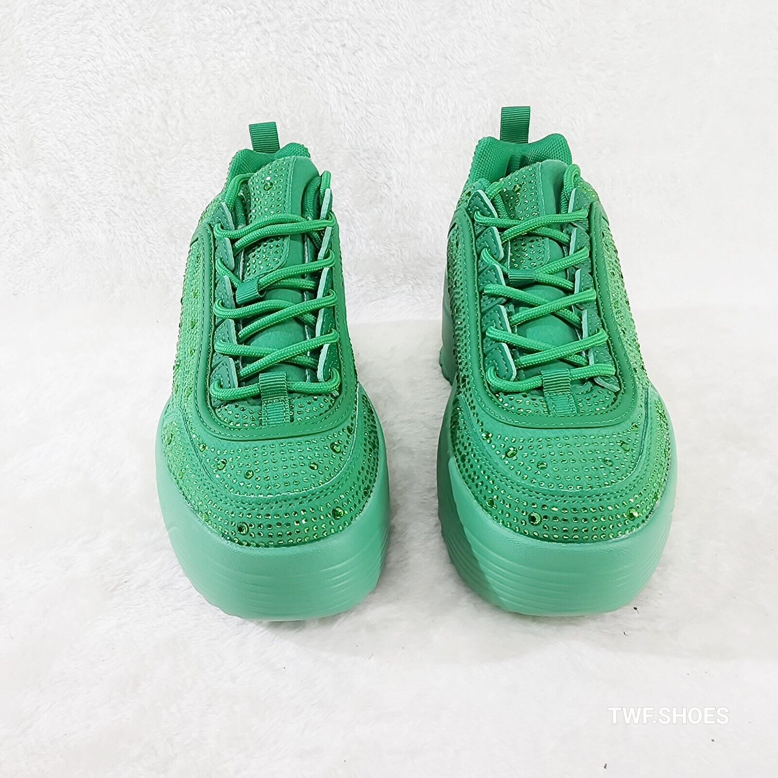 Cush Baby 2 Kelly Green Rhinestone Platform Sneakers - Totally Wicked Footwear