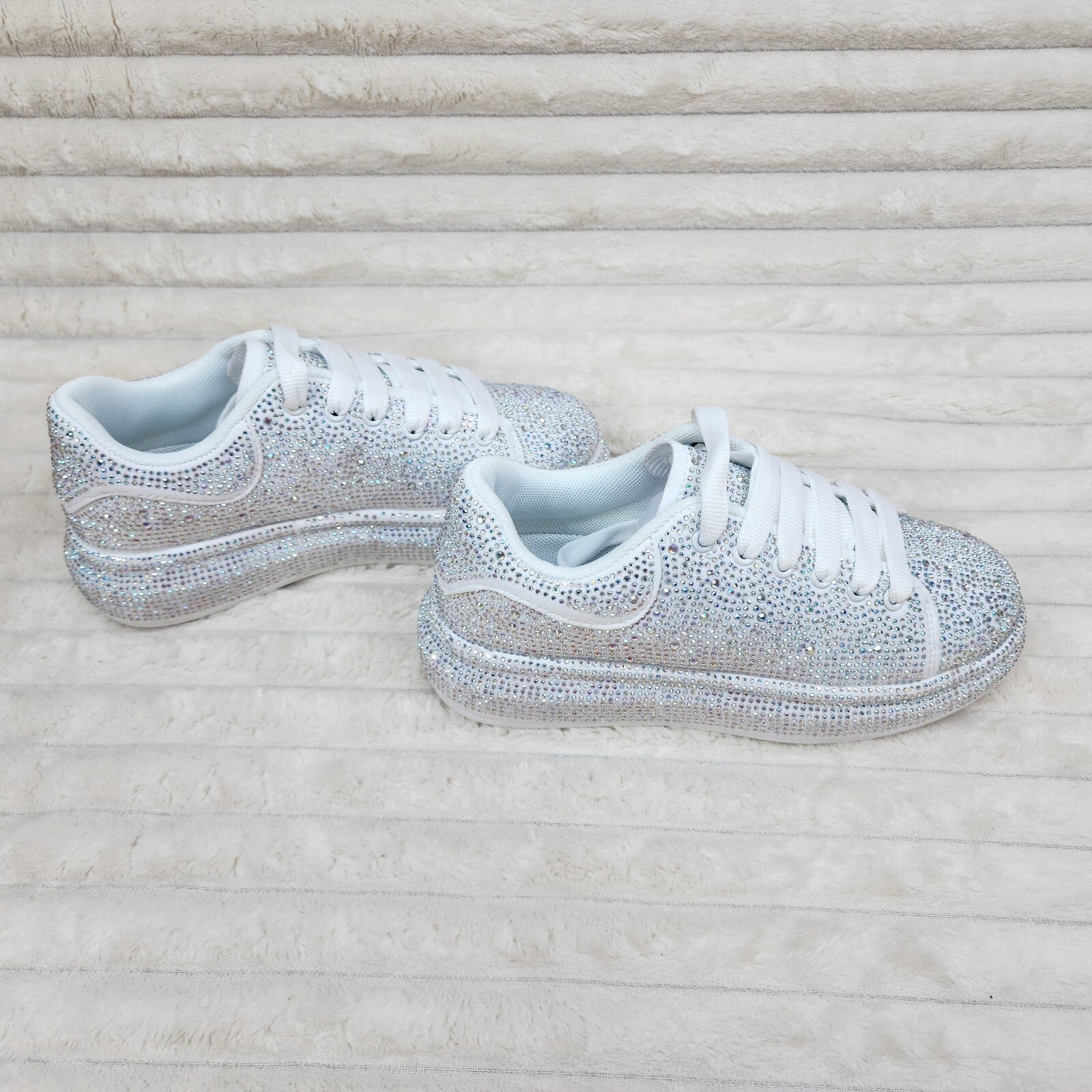 Dazzle Cush White Rhinestone Platform Sneakers Tennis Shoes
