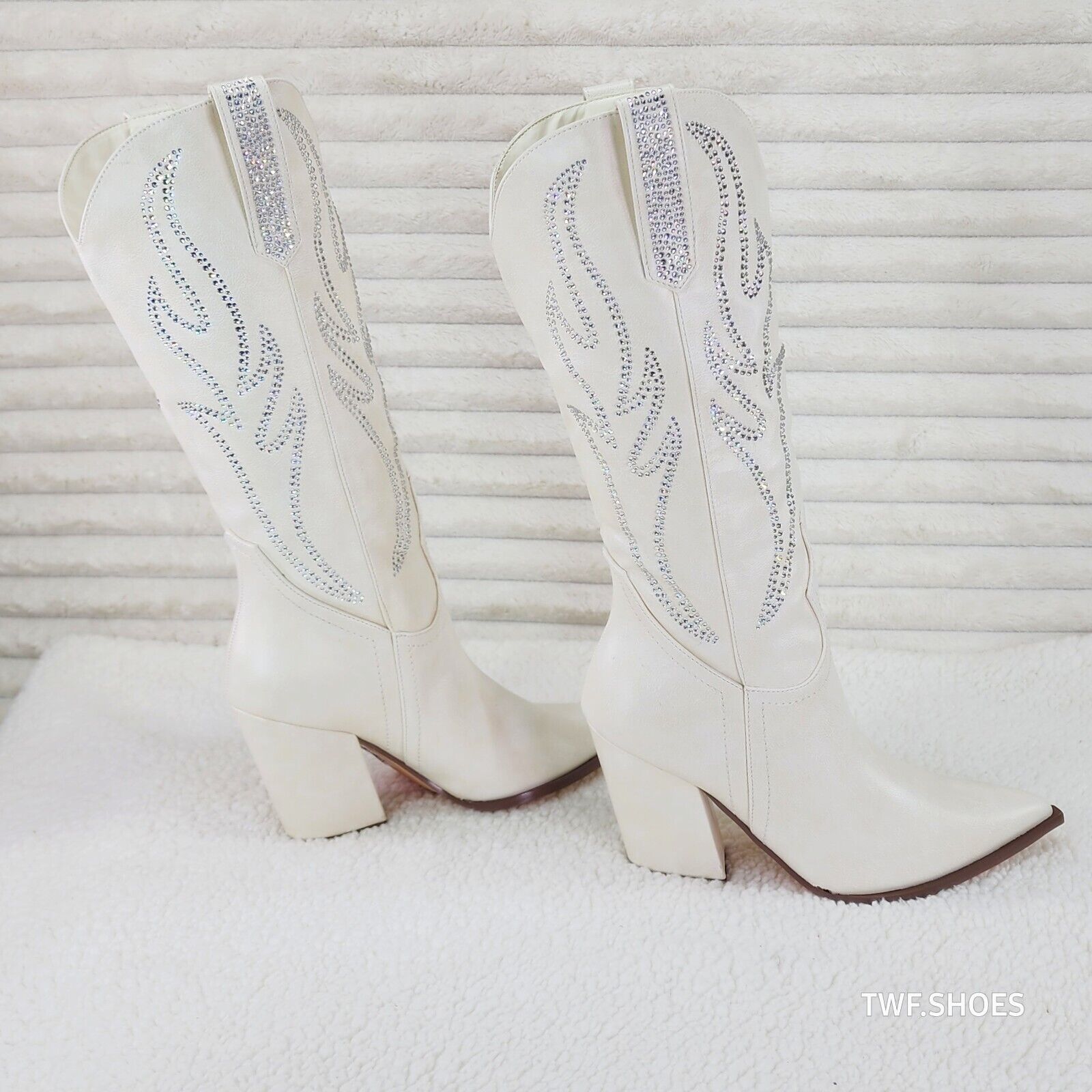 So Me Mileage Cream Ivory Rhinestone Design Western Cowgirl Boots - Totally Wicked Footwear