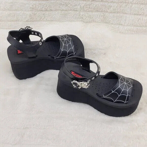 Funn Platform Goth Spider Web Sandals Ankle Strap Wedge Shoes Matte In House - Totally Wicked Footwear