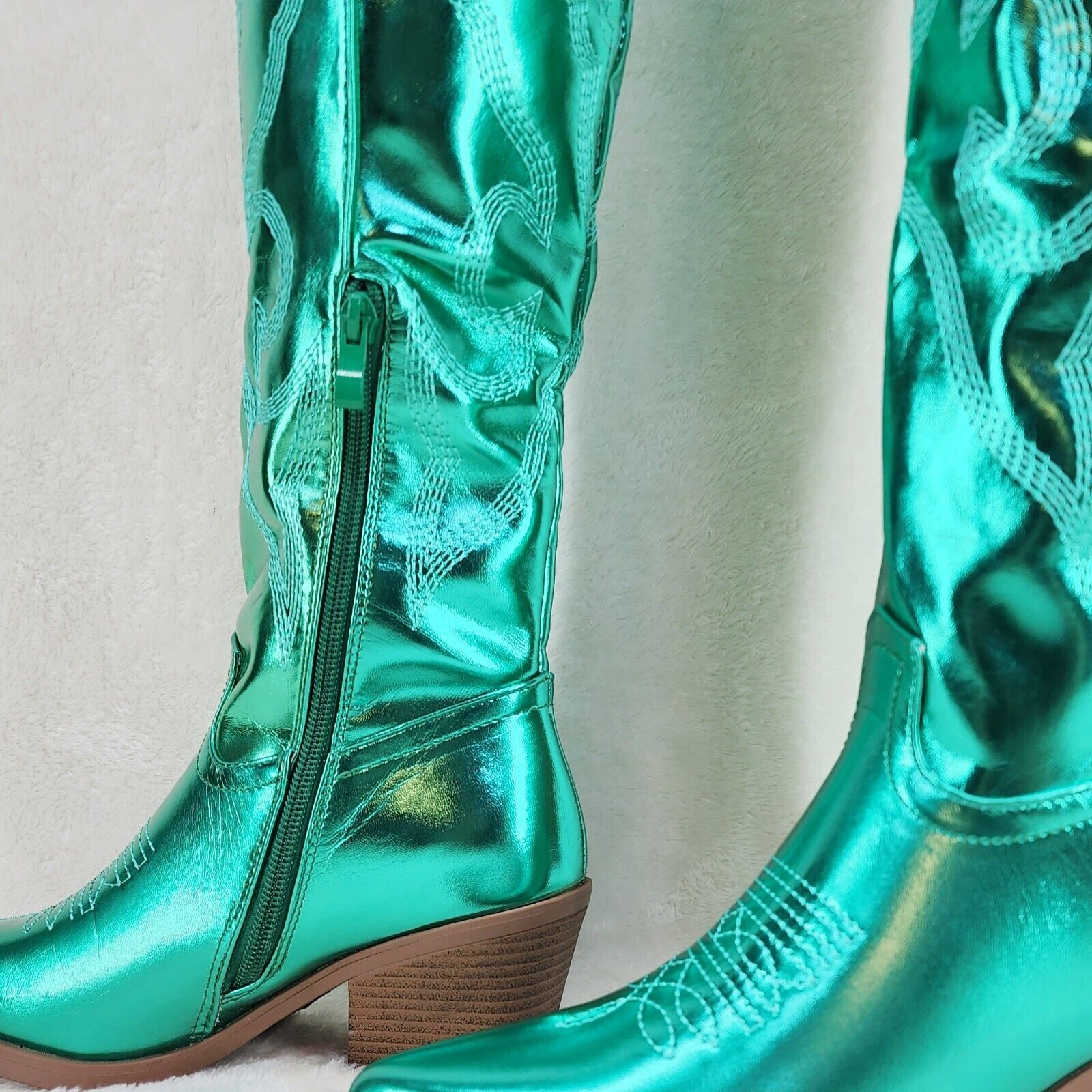 Country Disco Cowboy Metallic Green Western Cowgirl OTK Thigh Boots - Totally Wicked Footwear