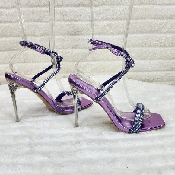 Lexton Purple Metallic Knotted Strap Rhinestone Stiletto High Heels Sandal NEW - Totally Wicked Footwear