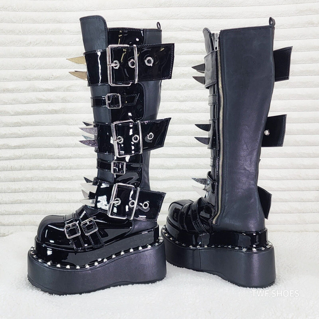 Bear 512 Metal Claw Spiked Platform Punk Goth Knee Boots Patent Matte Finish - Totally Wicked Footwear