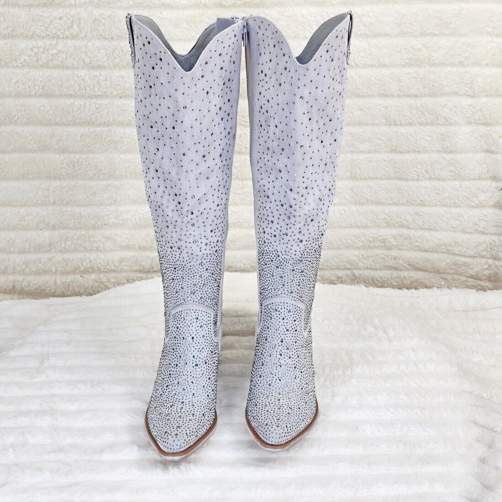Wild Ones Glamour Cowboy Rhinestone Cowgirl Boots Tuck Zipper Silver Gray - Totally Wicked Footwear