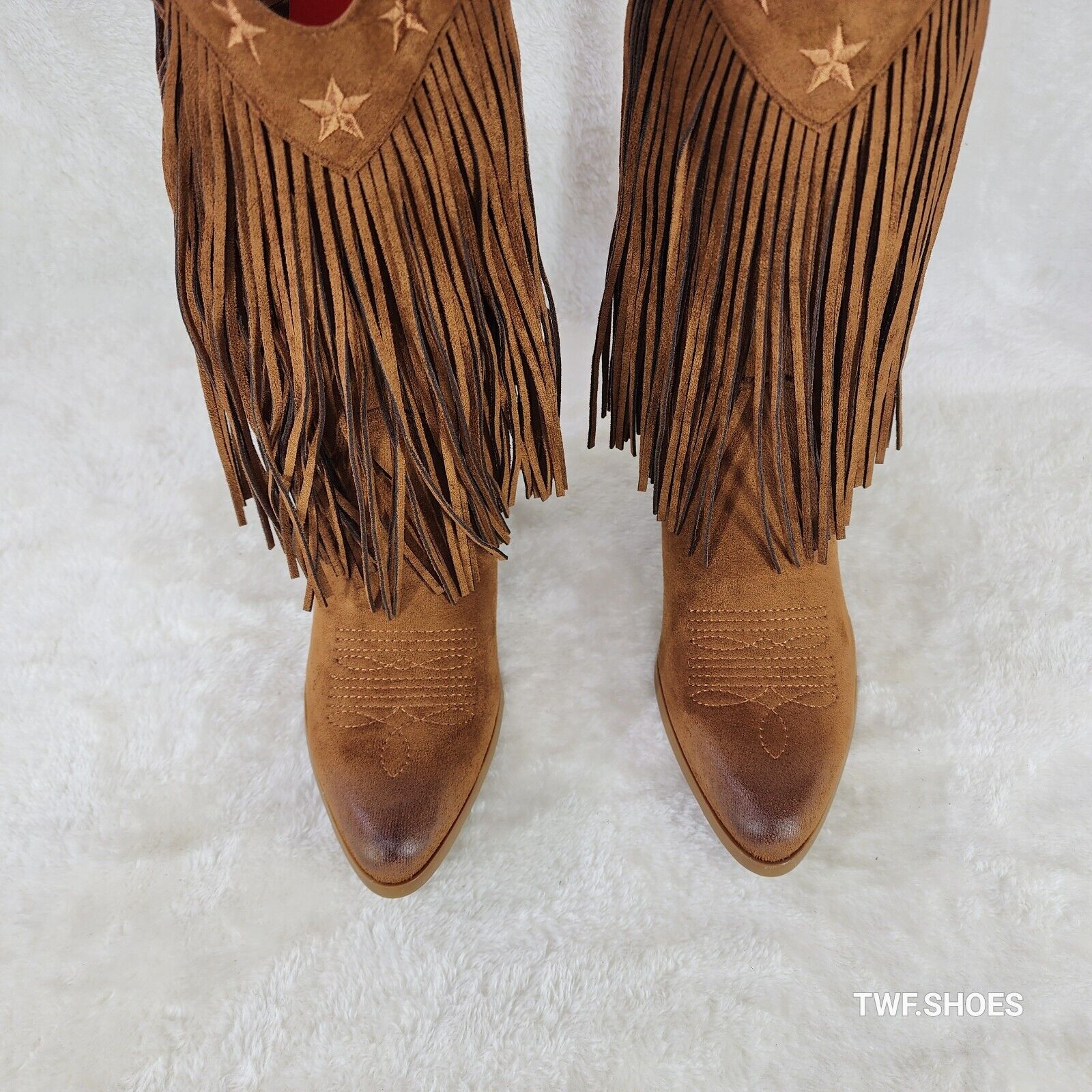 Dusty Trails Mid Calf Whiskey Brown Fringe Country Western Cowgirl Boots - Totally Wicked Footwear