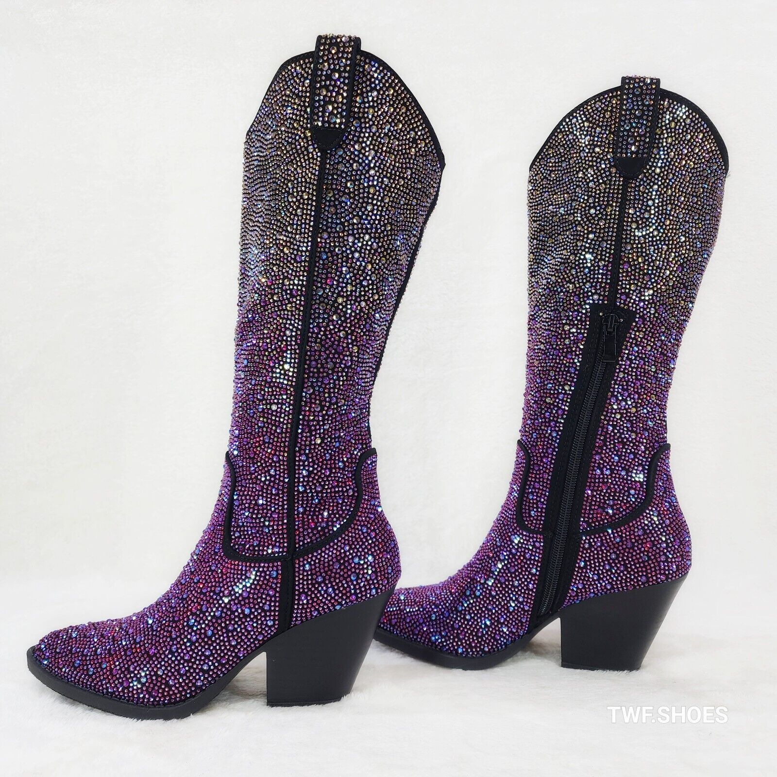 Wild Ones Glamour Cowboy Purple Multi Ombre Rhinestone Cowgirl Boots - Totally Wicked Footwear