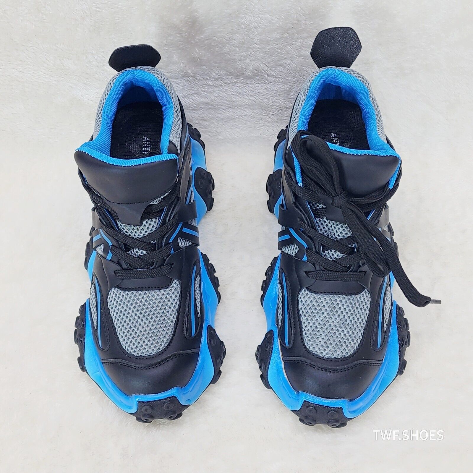 Anthony Wang Alien Black & Blue Hidden Wedge Platform Sneakers Tentacle Tread - Totally Wicked Footwear