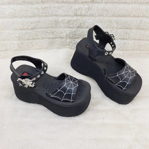 Funn Platform Goth Spider Web Sandals Ankle Strap Wedge Shoes Matte In House - Totally Wicked Footwear