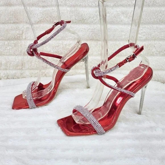 Lexton Red Metallic Knotted Strap Rhinestone Stiletto High Heels Sandal NEW - Totally Wicked Footwear