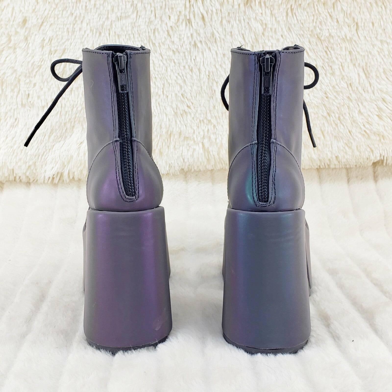 DEMONIA Camel 203 Purple Green Reflective Platform Goth Punk Ankle Boots NY