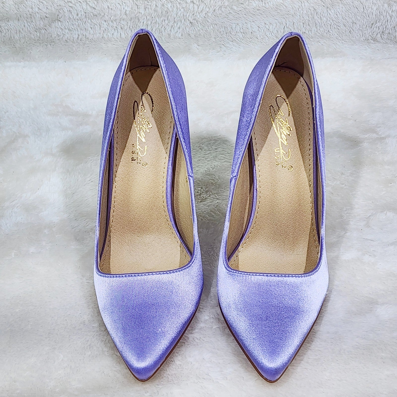 Klume Lilac Purple Satin Pumps Chunky Rhinestone High Heel Evening Party Shoes