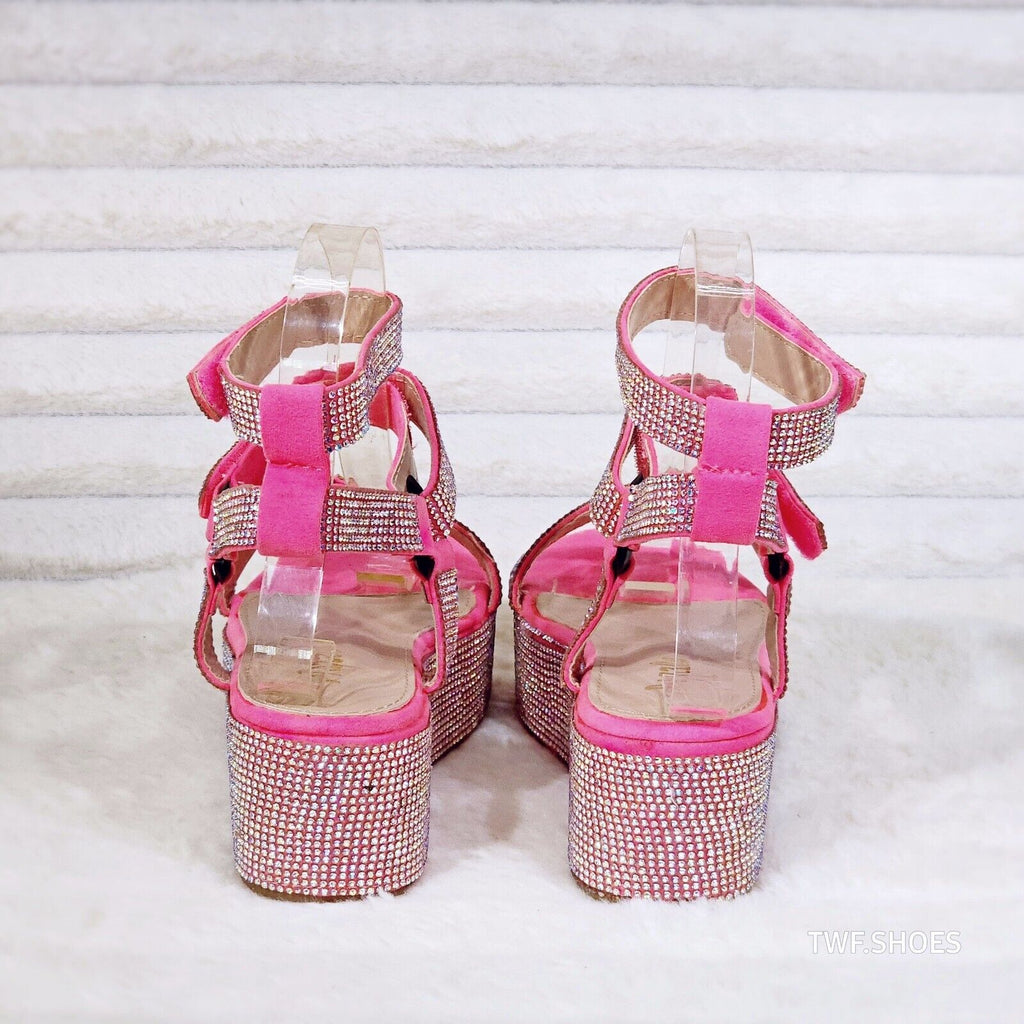 Pazzle Pink 2" Platform Harness Strap Sparkling Iridescent Rhinestone Sandals - Totally Wicked Footwear