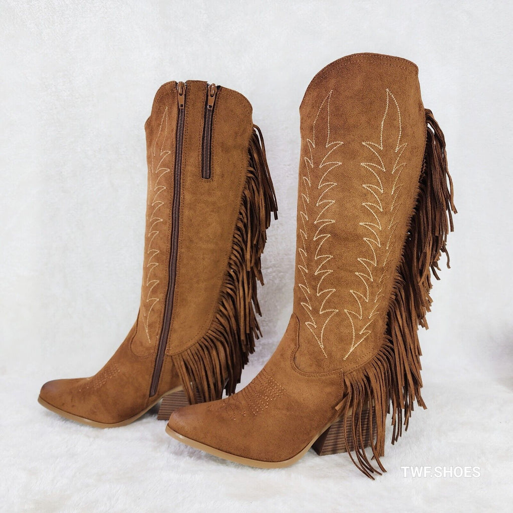 Dusty Roads Whiskey Brown Back Fringe Cowboy Western Cowgirl Boots