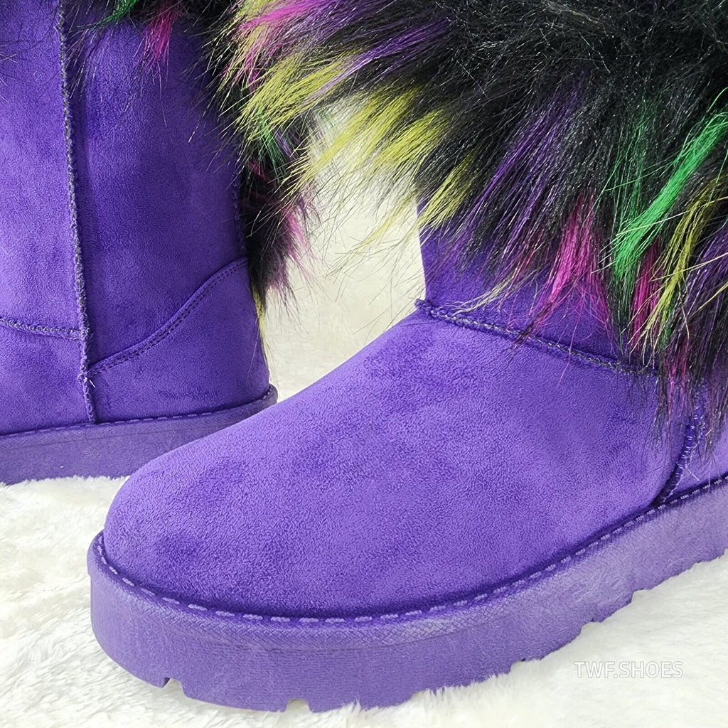 Chi Chi Purple Multi Color Faux Fur Thick Lined Comfy Cozy Winter Boots - Totally Wicked Footwear