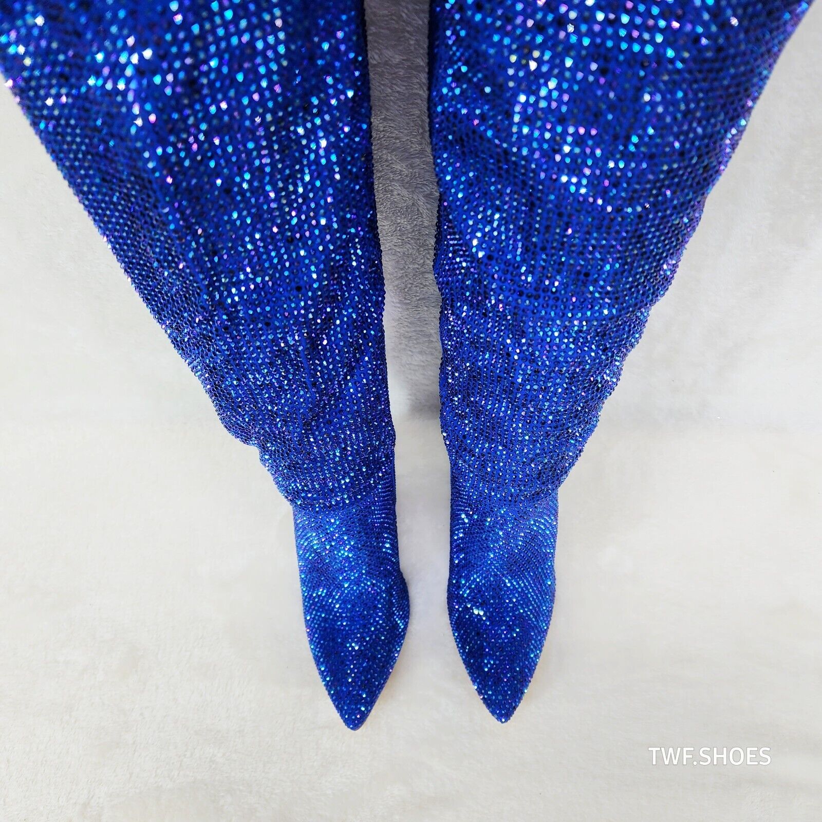 Vegas Blue Rhinestone Over the Knee Thigh boots 4.25" Heels Party Boots - Totally Wicked Footwear