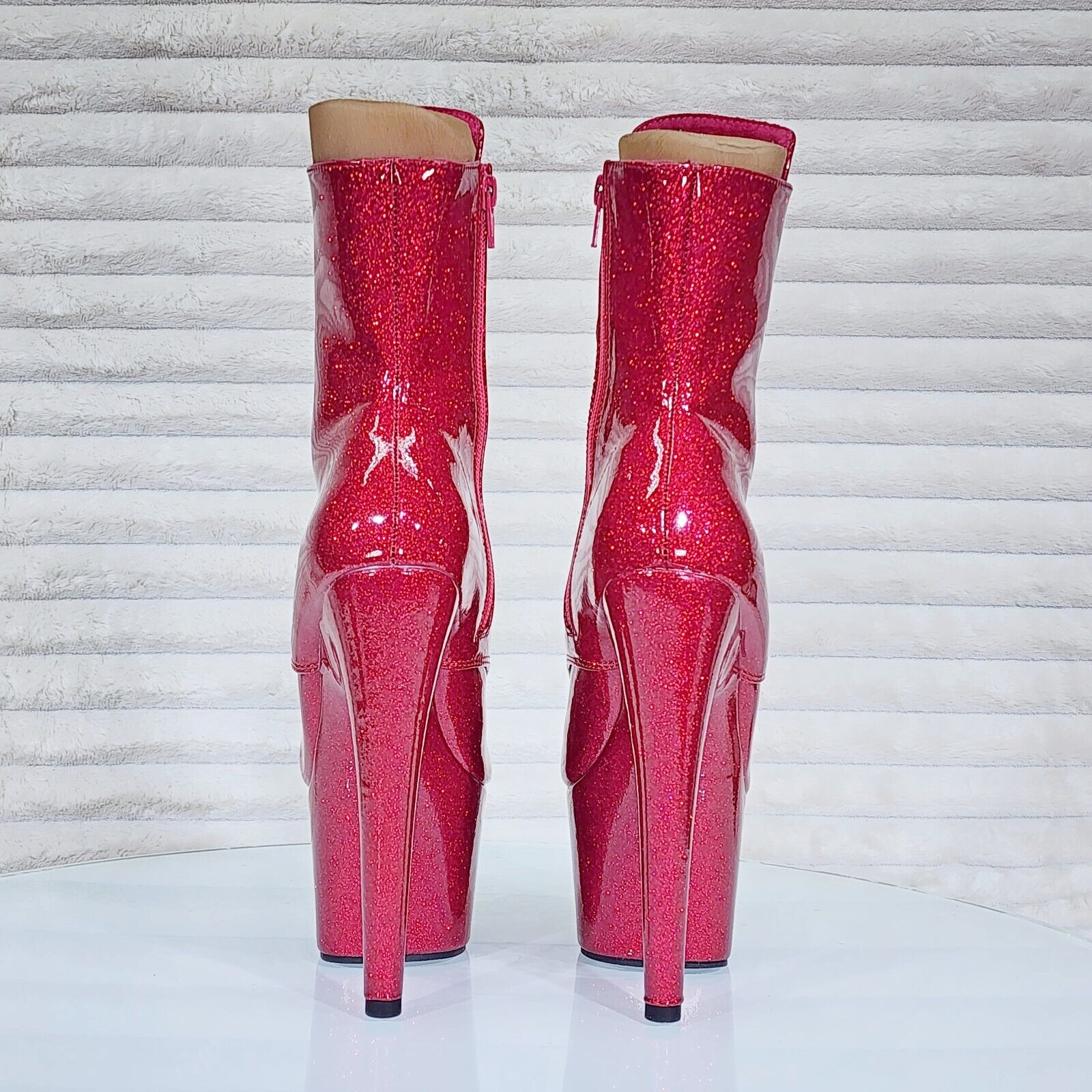 Adore 1020GP Fuchsia Pink Glitter Patent  7" High Heel Platform Ankle Boots NY - Totally Wicked Footwear