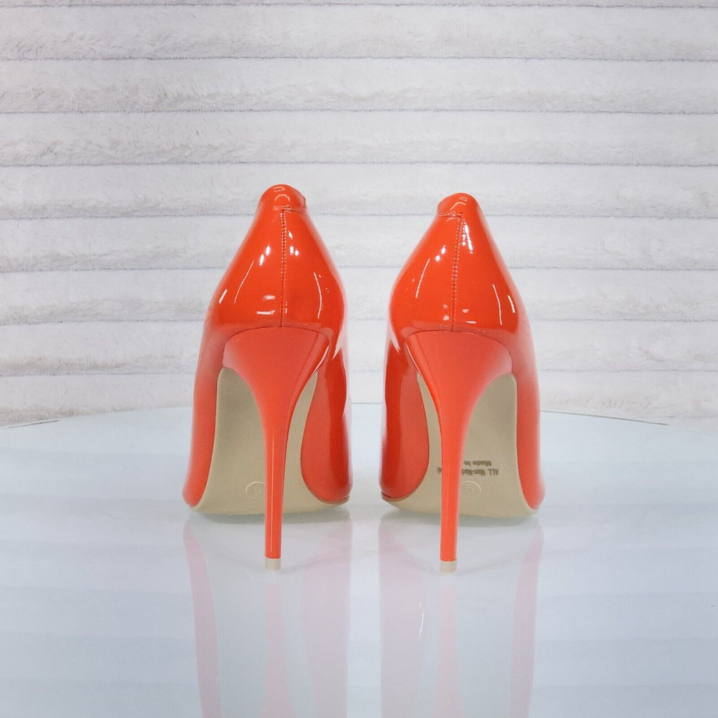 Fabio Orange Patent 4.5" High Heel Shoes Pointy Toe Pump US Ladies 6-10 - Totally Wicked Footwear