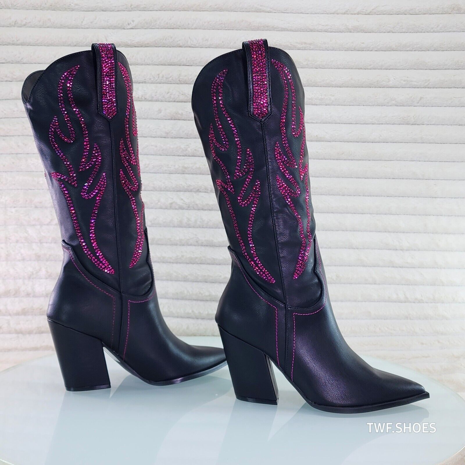 So Me Mileage Pink Rhinestone Design Black Western Cowgirl Boots - Totally Wicked Footwear