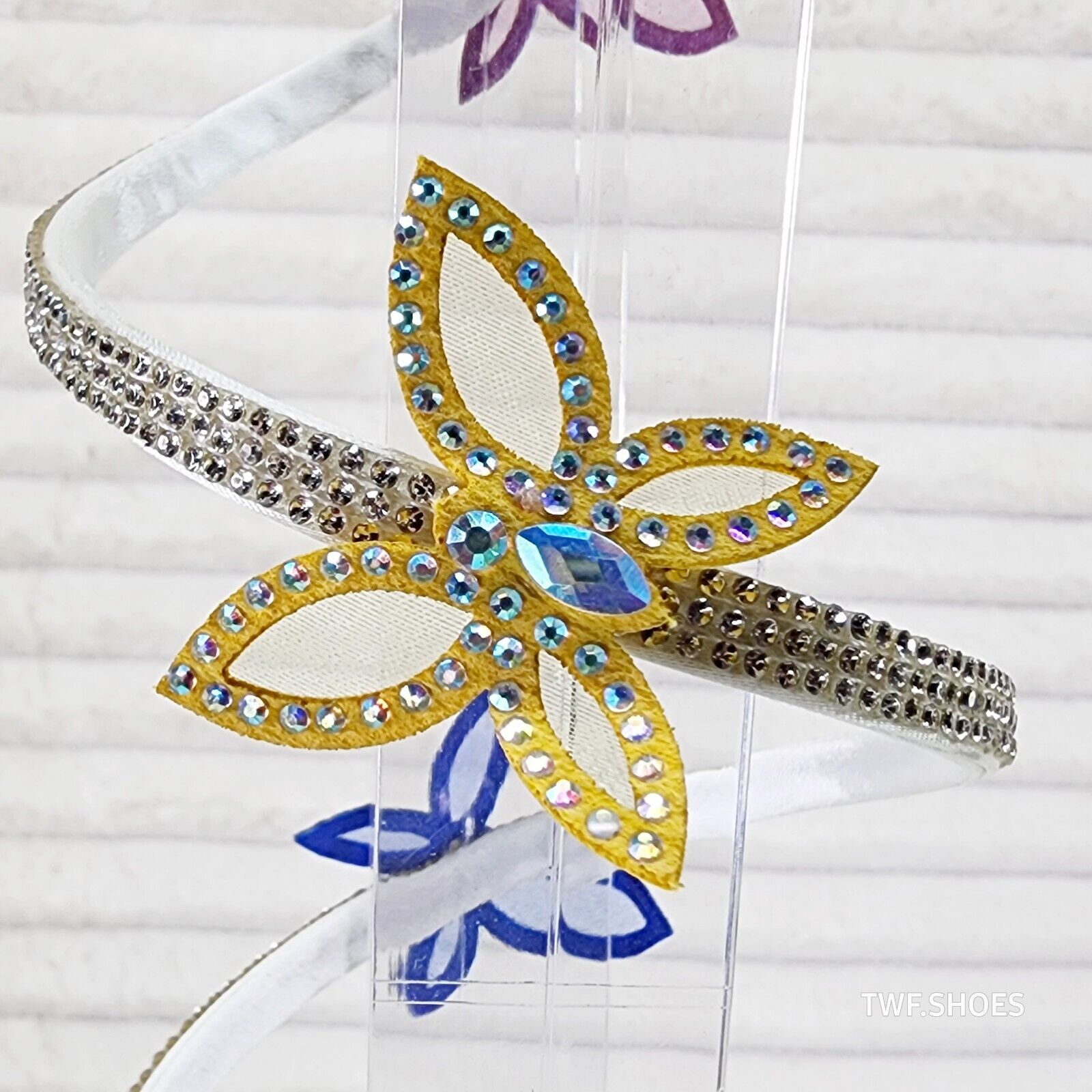 Fly Girl White Upper & Rhinestones Multi Color Butterfly Wrap Strap High Heels - Totally Wicked Footwear