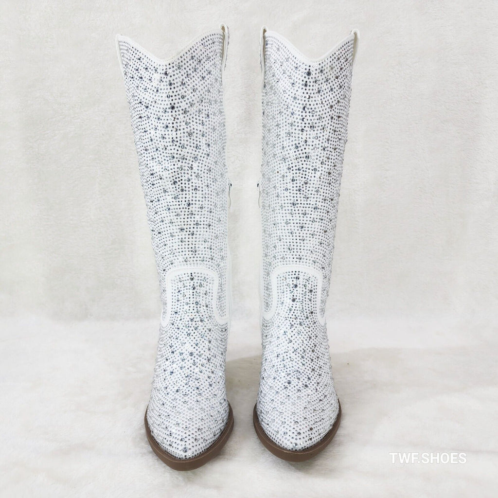 Wild One Glamour White / Silver Rhinestone Glam Country Western Cowgirl Boots - Totally Wicked Footwear