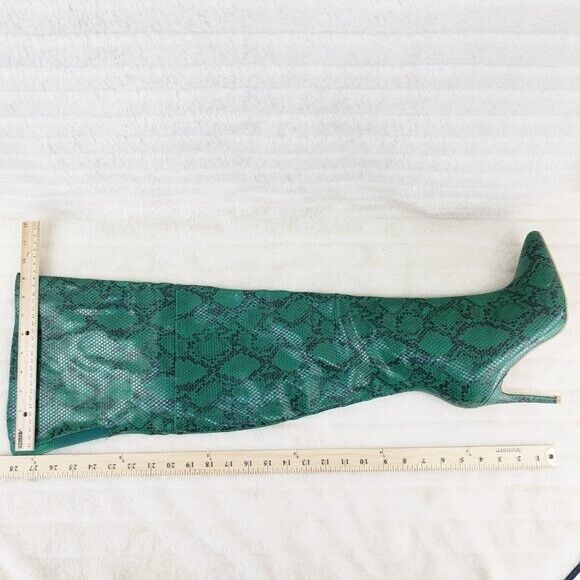 Brand New Bad Girlz Green Snake Wide Top Thigh High Heel Boots