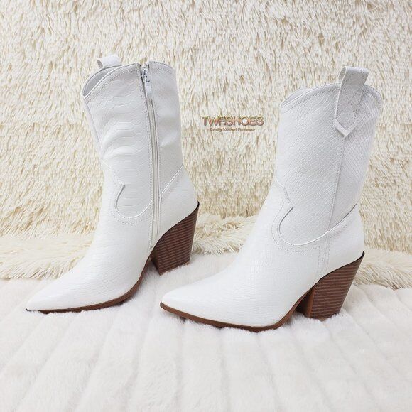 Slayer White Cowgirl Cowboy Ankle Boots Western Block Heels US Sizes 7-11 - Totally Wicked Footwear