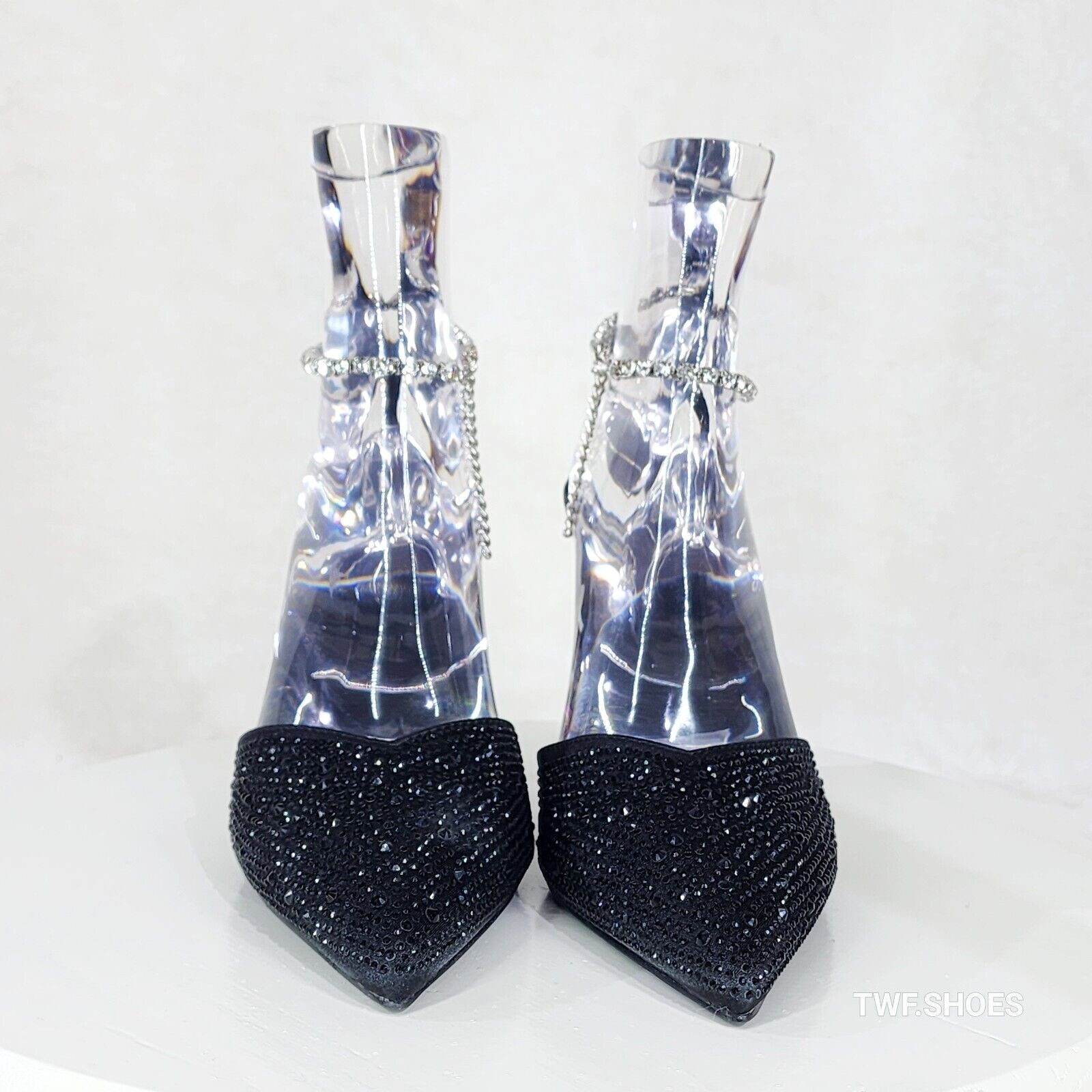 Simply Sexy Slip on Ankle Bracelet Black Rhinestone Pointy Toe High Heels Shoes - Totally Wicked Footwear