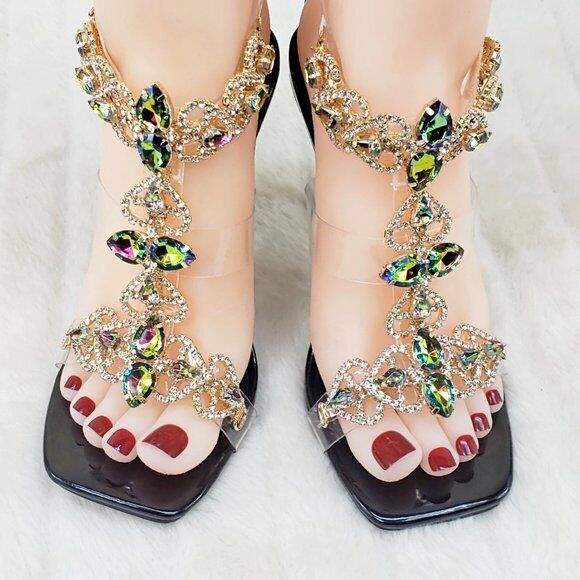 Breezy Jewels Rhinestone 4" High Heel Sandals Prom Wedding Party Shoes Black - Totally Wicked Footwear