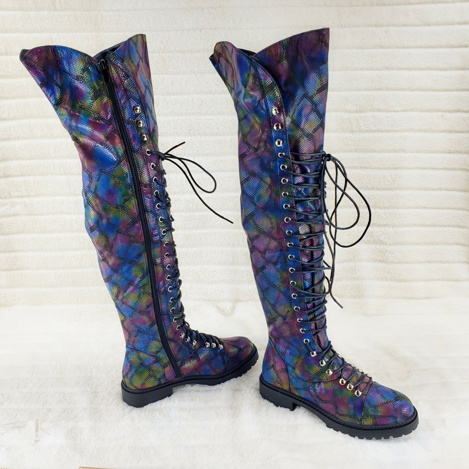 Ocho Colorful Rainbow Snake Corset Lace Over the Knee Fashion Riding Boot Travis