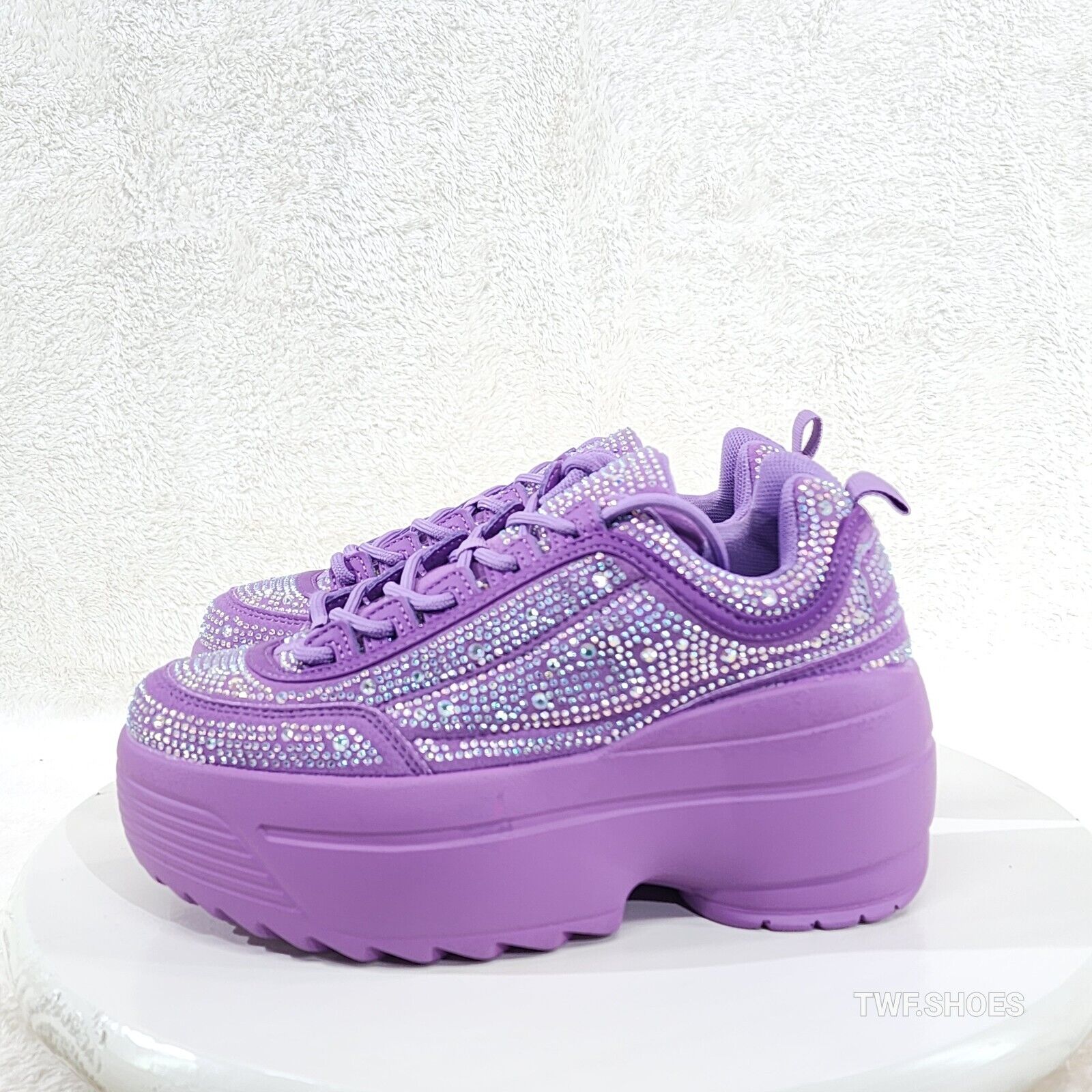 Cush Baby 2 Lilac Purple Rhinestone Platform Sneakers - Totally Wicked Footwear