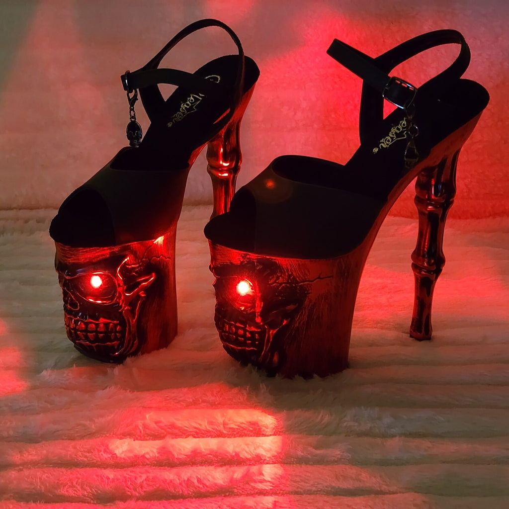 Rapture Clear Metallic Red Skull & Bones 8" High Heel Platform Shoes - Totally Wicked Footwear