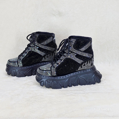 Anthony Wang Berry Silver & Black Rhinestone Platform Hidden Wedge Sneakers - Totally Wicked Footwear