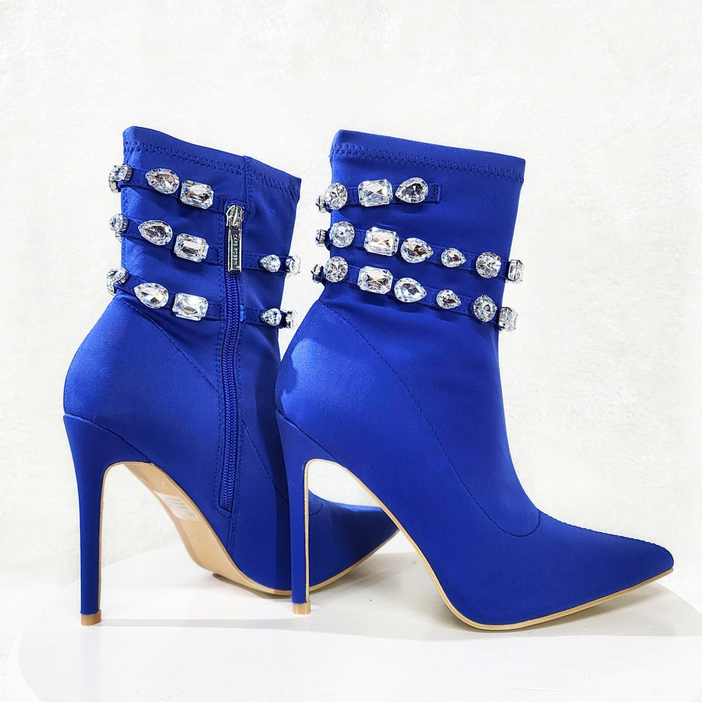 Allure Sexy Stiletto High Heels Blue Stretch Ankle Boot Chelsea Boots - Totally Wicked Footwear