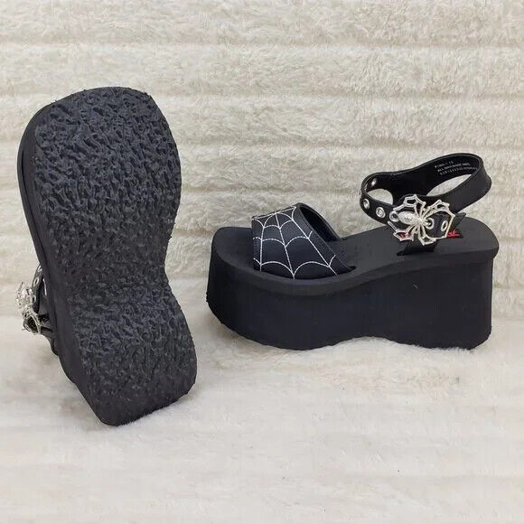 Funn Platform Goth Spider Web Sandals Ankle Strap Wedge Shoes Matte In House - Totally Wicked Footwear
