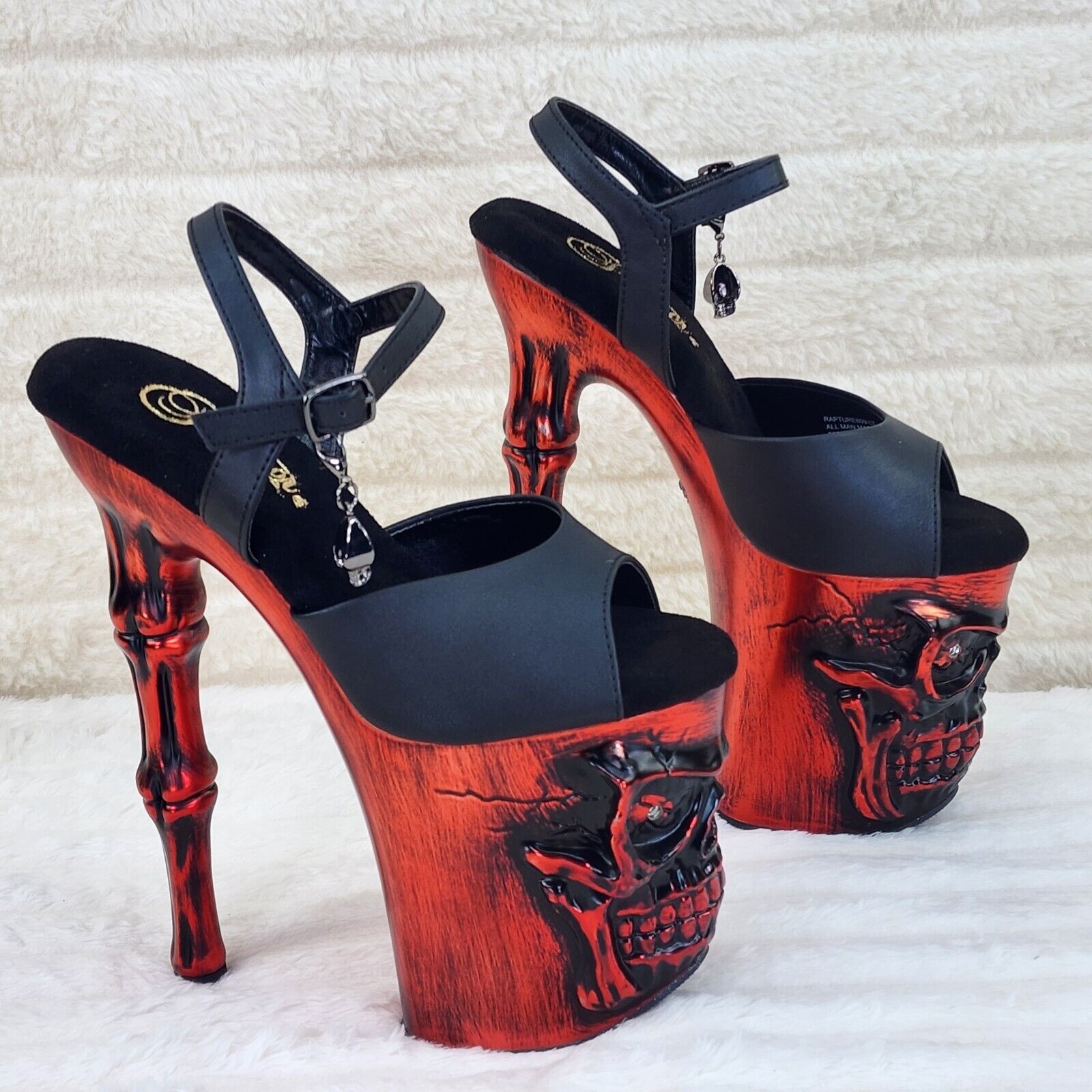 Rapture Black Matte Red Skull & Bones LED 8" High Heel Platform Shoes 5-10 NY - Totally Wicked Footwear