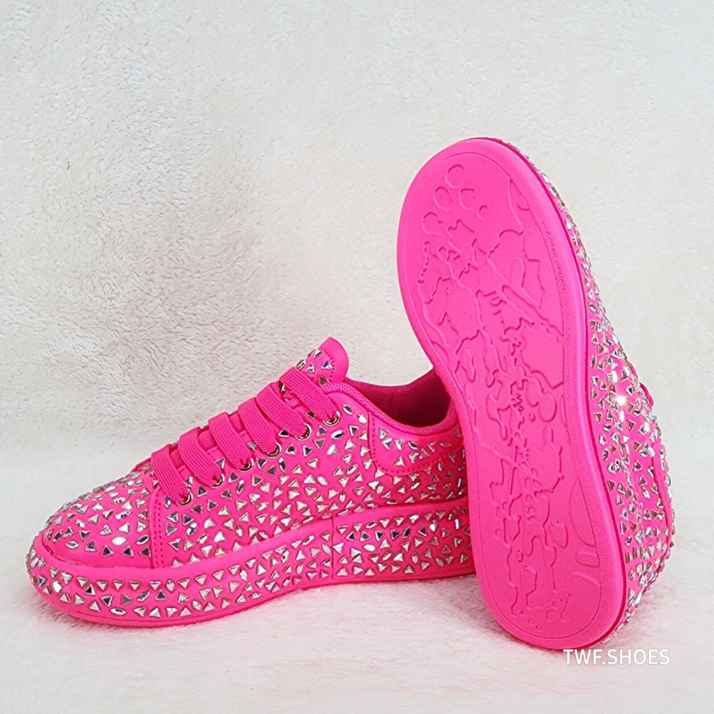 Geo Dazzle Cush Iridescent Stone Hot Pink Platform Sneakers Tennis Shoes - Totally Wicked Footwear